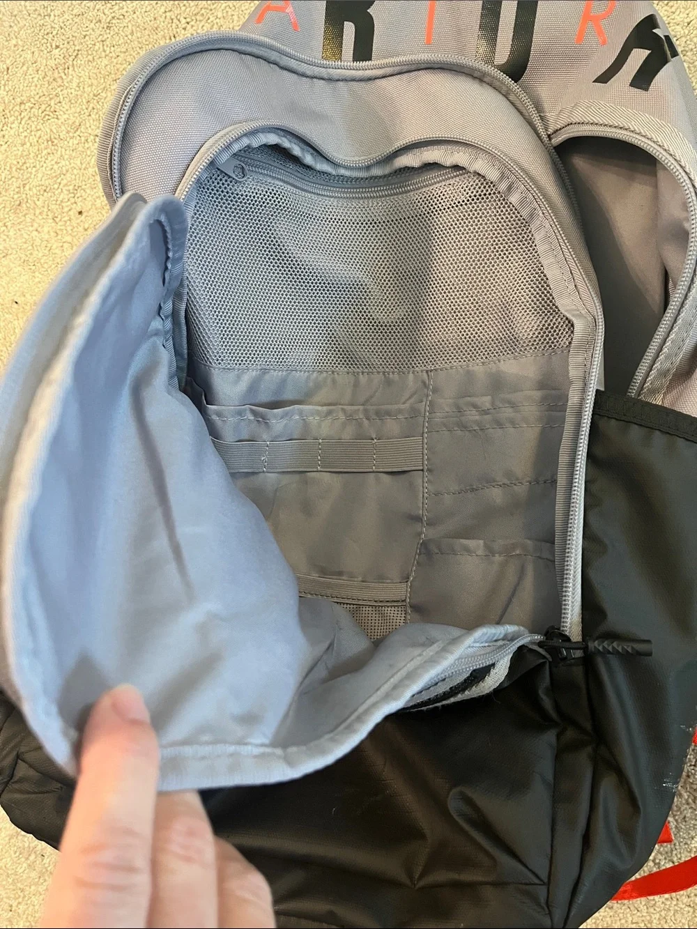 Black, Gray and Neon Orange Jordan Backpack